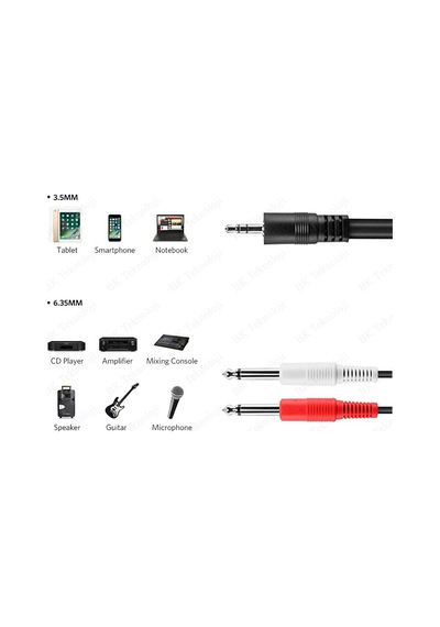 3.5mm 1/8" TRS - 2 x 6.35mm 1/4" TS Mono Y Ayırıcı Kablo - 5 M.
