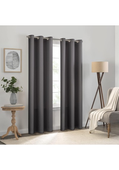 Kendall Düz Dokulu Karartma Termal Yalıtımlı Astar Gromet Pencere Perdesi Yatak Odası İçin 1 Panel , 106,68 Cm X 213,36 Cm, Kömür Rengi
