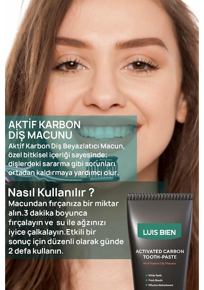 Luis Bien Ağız Bakım Seti Aktif Karbon Diş Tozu 50 G + Aktif Karbon Diş Macunu 75 ML + Naneli Ağız Bakım Suyu 30 ML