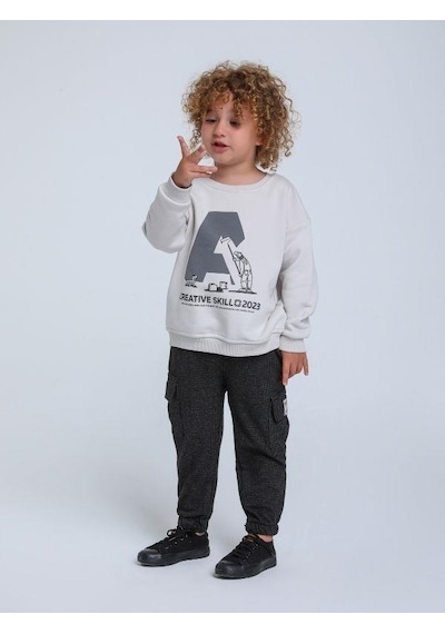 Jack Lions Erkek Bebek İnce Şardonlu Creative Yazılı Sweatshirt-14249 Gri
