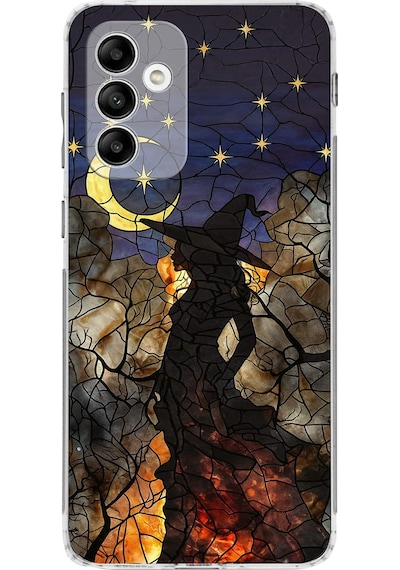 Printify Samsung Galaxy M13 İle Uyumlu Vitray Cadı Saati Tasarımlı Şeffaf Silikon Kılıf Şeffaf
