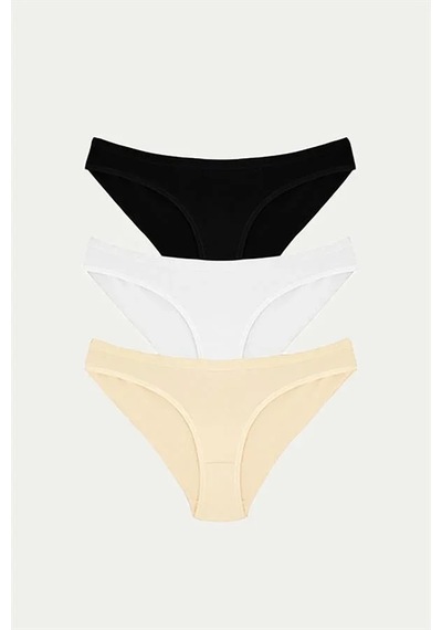 Angbutik Pamuklu Siyah Beyaz Ten Rengi 3'lü Külot Çok Renkli