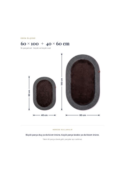 Banyo Paspası Takımı 60x100+40x60 Cm Düz Acı Kahve & Antrasit Gri