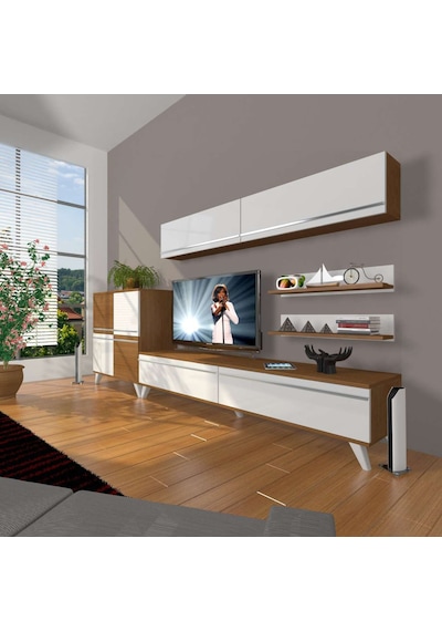 Decoraktiv Eko 6y Mdf Std Retro Tv Ünitesi Tv Sehpası Ceviz - Beyaz