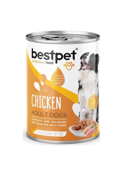 Bestpet Yetişkin Köpekler İçin, Taze Tavuk Parça Etli Ve Soslu Yaş Mama, 400 G X 12 Adet