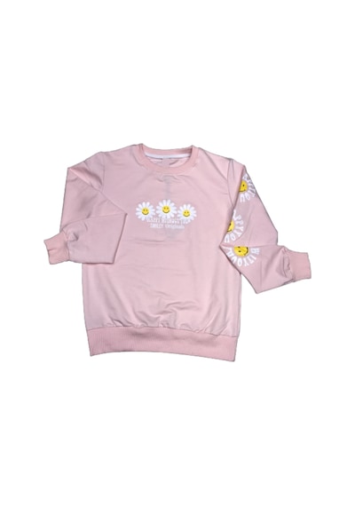 İrem Çocuk Giyim Kız Çocuk Papatya Desenli Sweatshirt Pudra