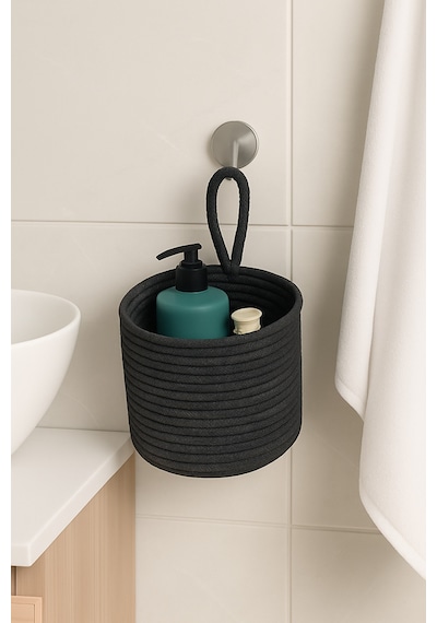 Mavaux Asep Askılı Halat El Dokuma Banyo Sepeti 25x20cm Duvara Asılabilir Çok Amaçlı Düzenleyici Ve Saklama Antrasit