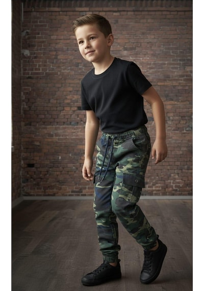 Black Steel Garson Boy Erkek Kamuflaj Desen Pantolon Mavi