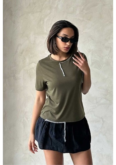 Verymoda Çoban Dikişli Tişört D2629 Haki