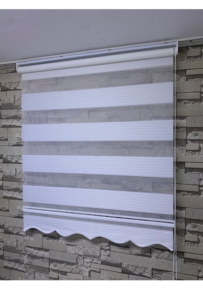 Beyaz Renk Geniş Plise Zebra Stor Perde Tüm Ölçülerde (82113405)