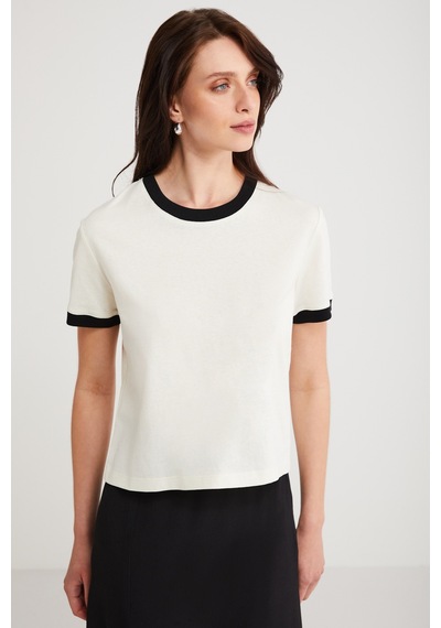 Ethıquet Ashley Kadın %100 Organik Pamuk Biyeli Regular Fit Normal Kalıp Bisiklet Yaka Ekru T-shirt