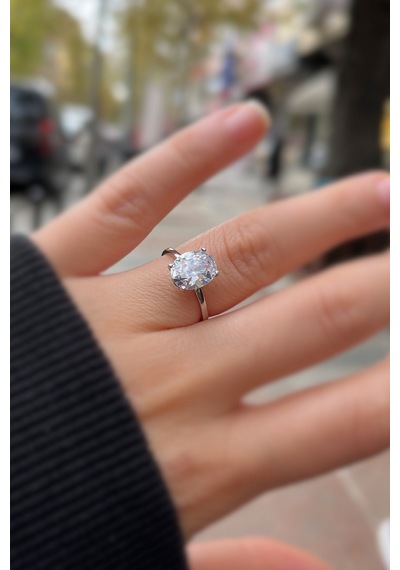 Gümüş Oval 2 Carat Taşlı Yüzük Diğer