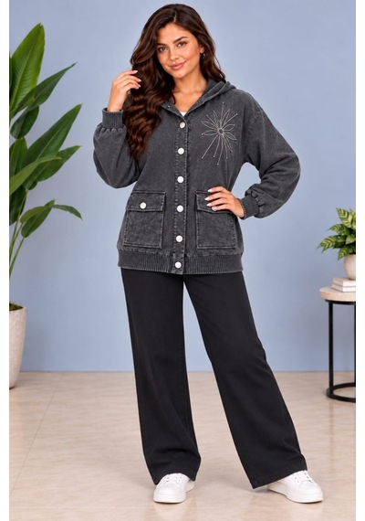 Cedy Denim Cedy -özel Tasarım Kadın Taş Ve Nakış İşleme Detaylı Düğmeli Kapüşonlu Sweat Hırka C7150 Antrasit Cedy Denim Cedy -özel Tasarım Kadın Taş Ve Nakış İşleme Detaylı Düğmeli Kapüşonlu Sweat Hırka C7150 Antrasit
