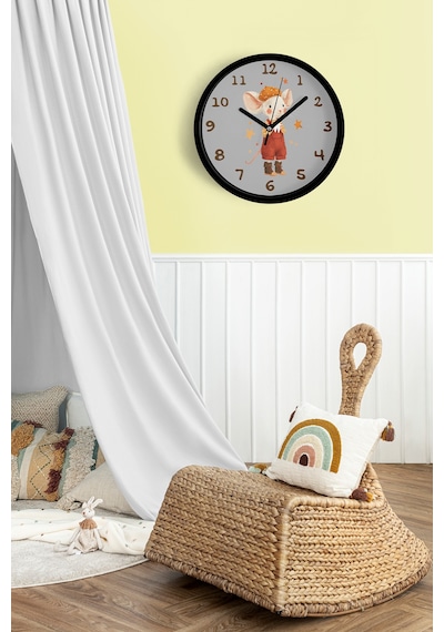 Sevimli Fare Çizimli Çocuk Odası Duvar Saati - 25cm - Önü Camlı Siyah Kasa - Sessiz Mekanizma-jh0962 Siyah