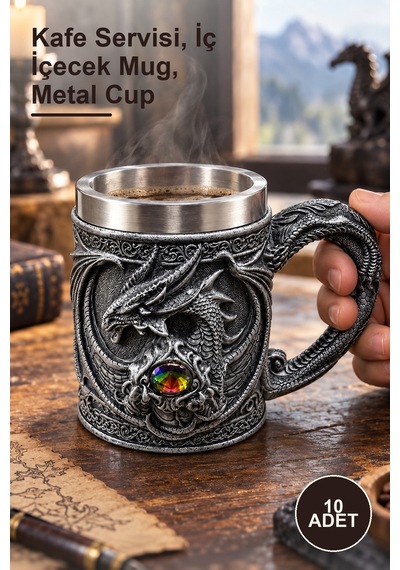 10 Adet Ejderha Gözü 3d Tasarımlı Paslanmaz Çelik Kupa Bardak Kafe Servisi, İç İçecek Mug, Metal Cup altın