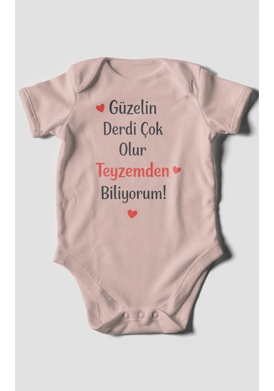 Morivokids Teyzeye Özel Kısa Kollu Bebek Body %100 Pamuk Pastel Pembe