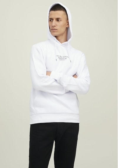 Jack & Jones Kapüşonlu Premium Baskılı Sweatshirt- Bluarchie 12216335 White Beyaz