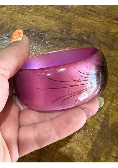 Tavus Kuşu Kanadı Desenli Kemik Kadın Hint Bileziği Çap 7 Cm Pembe