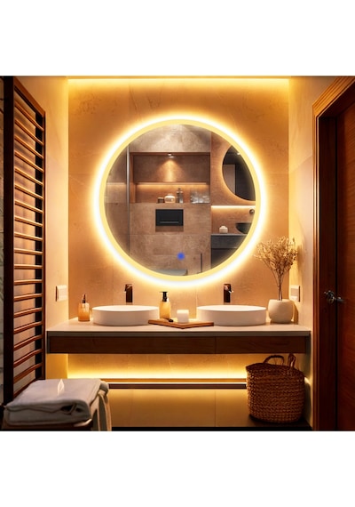 Orbit Led'li Kumlamalı Lavabo & Banyo Aynası Dokunmatik Sensörlü 60 X 60 Turuncu