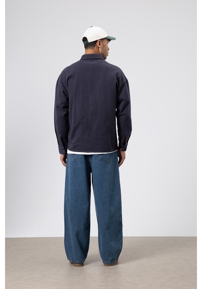 Vamos Oversize Gabardin Gömlek Ceket Füme