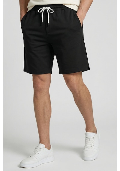 Tommy Life Siyah Standart Fit Basic Arka Cepli Erkek Şort - 88314