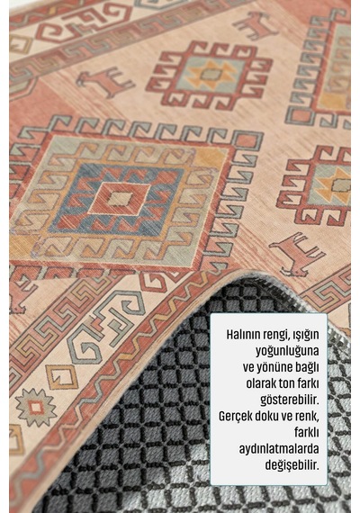 Dekoratif Halı Kaymaz Taban Leke Tutmaz Yıkanabilir Kilim Özel Ölçü Salon Halısı 3049 Çok Renkli