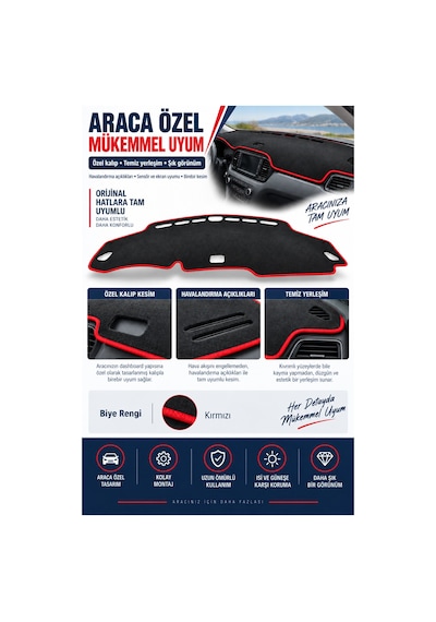 Trobus Toyota Yaris 2005-2013 3d Torpido Koruma Kılıfı - Kırmızı Biye