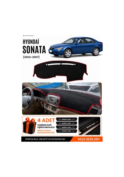 Hyundai Sonata 2004-2007 Uyumlu Torpido Örtüsü, Torpido Kılıfı - Siyah-kırmızı - Hu029