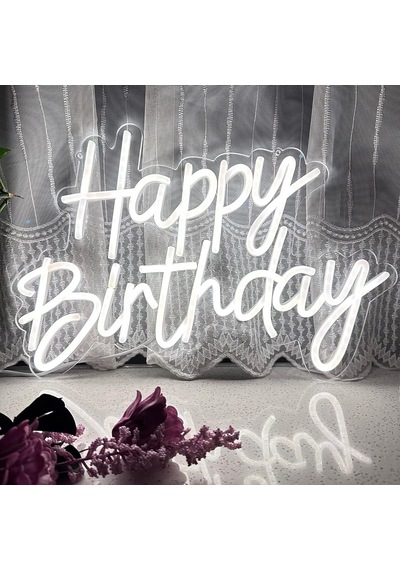 Happy Birthday Neon Işıklı Gece Lambası, Duvar Partisi İçin, Dekor, Sanat, Duvar Lambası, Kısılabilir Neon Tabe Diğer