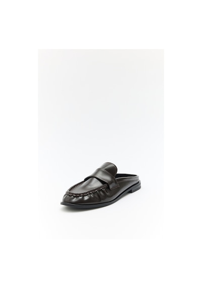 Lutvelizade Loafer 2601 Arkası Açık Büzgülü Acı Kahve Kadın Loafer Acı Kahverengi