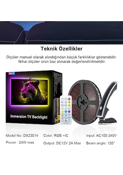 İdragon Tv Sync Rgbıc Ambilight Led Tv Arka Aydınlatma, 3.8 Metre, Mobil Uygulama Ve Kumanda Kontrollü, Müzik Senkronizasyonlu, 55-65 İnç Tv Uyumlu Dx23014 Çok Renkli