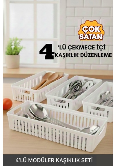 4'lü Modüler Kaşıklık Seti - Mutfak Düzenleyici Çekmece İçi Organizer Bıçaklık Kepçelik Plastik Beya Diğer