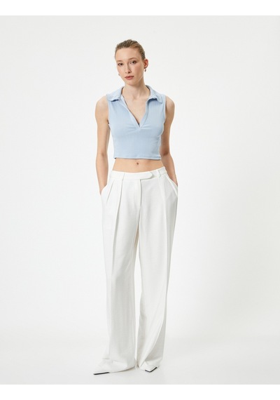 Koton Crop Atlet Polo Yaka Fitilli Modal Karışımlı Standart Kesim Mavi 4sak10256ek Mavi