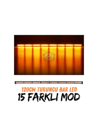 Turuncu Tepe Çakar Bar Led 120cm 12-24v Off Road Çekici Traktör İkaz Lambası Çakar 15 Modlu Siyah