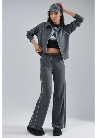 Hiccup Modal Dokulu Fermuarlı Sweatshirt & Pantolon İkili Takım Berşan Collection Gri