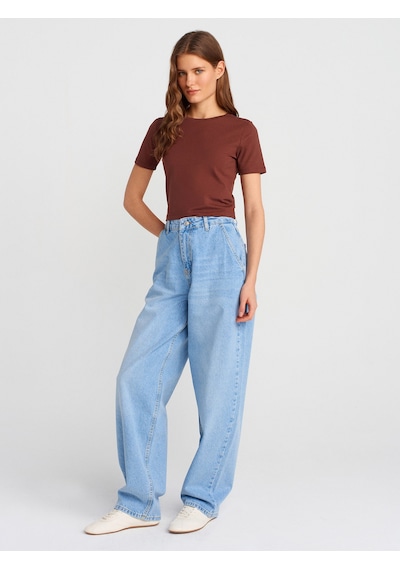 Dilvin 71795 Taşlanmış Balon Denim Pantolon-açık Mavi Açık Mavi