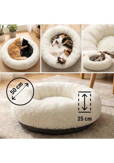 Go İthalat Yuvarlak Ultra Yumuşak Welsoft Peluş Kedi Ve Köpek Yatağı Kaymaz Taban Tüylü Pet Pufu,u