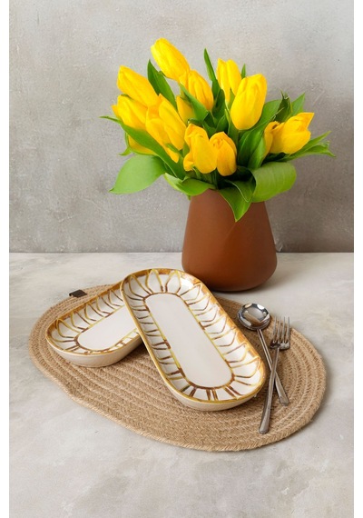 Keramika Worn Gold Noyan Kayık Tabak 26 Cm 2 Adet 22967 Çok Renkli