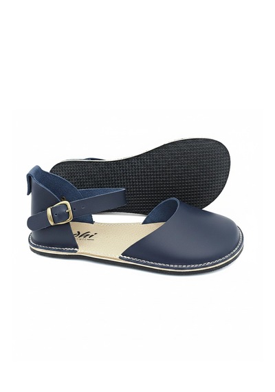Bodhi Handcraft Kadın Barefoot Hakiki Deri Minimalist Günlük Sandalet El İmalatı Lacivert