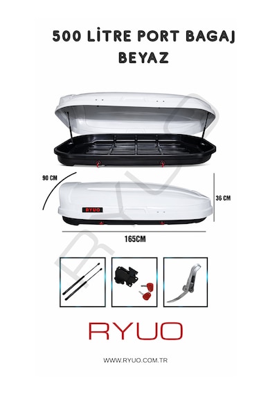 Ryuo Araç Üstü Tabut Port Bagaj 500 Litre Beyaz