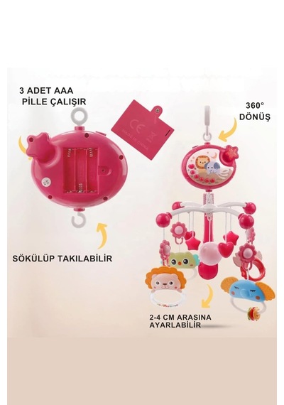 Bebek Dönencesi Müzikli ve Işıklı Çıngıraklı Projektör Pembe