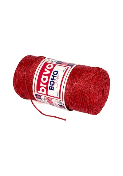 Boho Simli Polyester Makrome İplik 200 Gr 270 Metre Renk Kodu: 105 Koyu Kırmızı