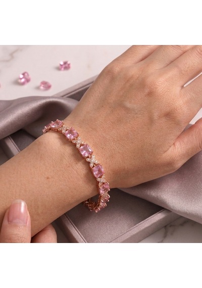 Pembe Zirkon Taşlı Kelebek Detaylı Kadın Bileklik- Rose Gold Şık Tasarım Altın - Pembe