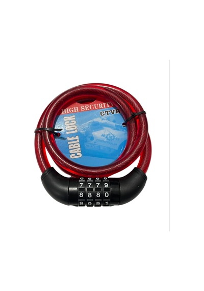 Bisiklet Şifreli Kilit 12 Mm 100 Cm Kırmızı Ayarlanabilir Şifre