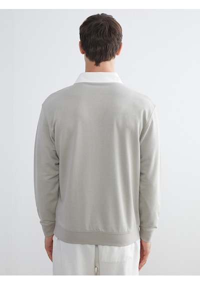 Lcw Vision Gri Kontrast Polo Yakalı Erkek Sweatshirt