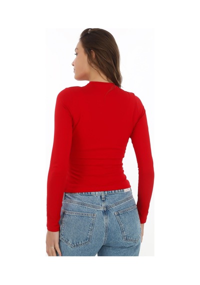 Penyebizden Likralı Pamuk Crop Tişört- Slim Fit-kırmızı