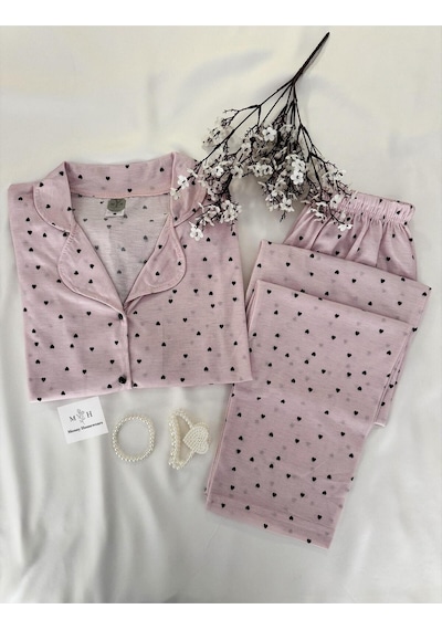 Mh Moony Homewears 2'li Minik Kalpli Pemboş Penye Pijama Takımı PEMBE