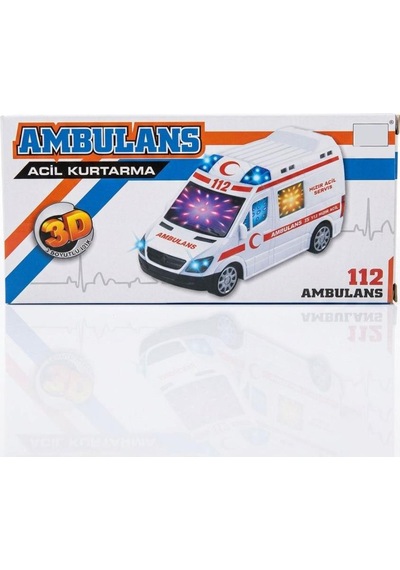 3d Işıklı Sesli Pilli Çarp-dön Mekanizmalı 17cm Gerçekçi Tasarımlı Eğlenceli Oyuncak Ambulans Çok Renkli