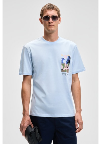 Grımelange SONORA Erkek Baskı Detaylı %100 Organik Pamuk Regular Fit Kısa Kollu Mavi T-Shirt Grımelange SONORA Erkek Baskı Detaylı %100 Organik Pamuk Regular Fit Kısa Kollu Mavi T-Shirt