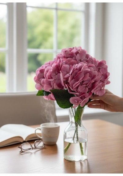 Yapay Çiçek Islak Ortanca Çiçeği Pembe Koyu 45cm 5dal Islak Gerçeksi Dokulu Pembe